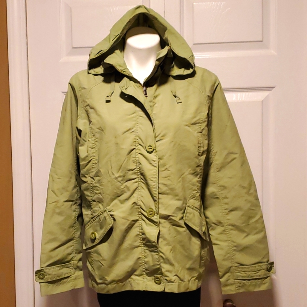 Lands'End Removable Hoodie Zip Down Women's Apple Green Light Jacket - M (10-12)